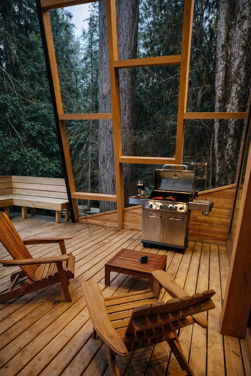 Terraza del lodge al anochecer